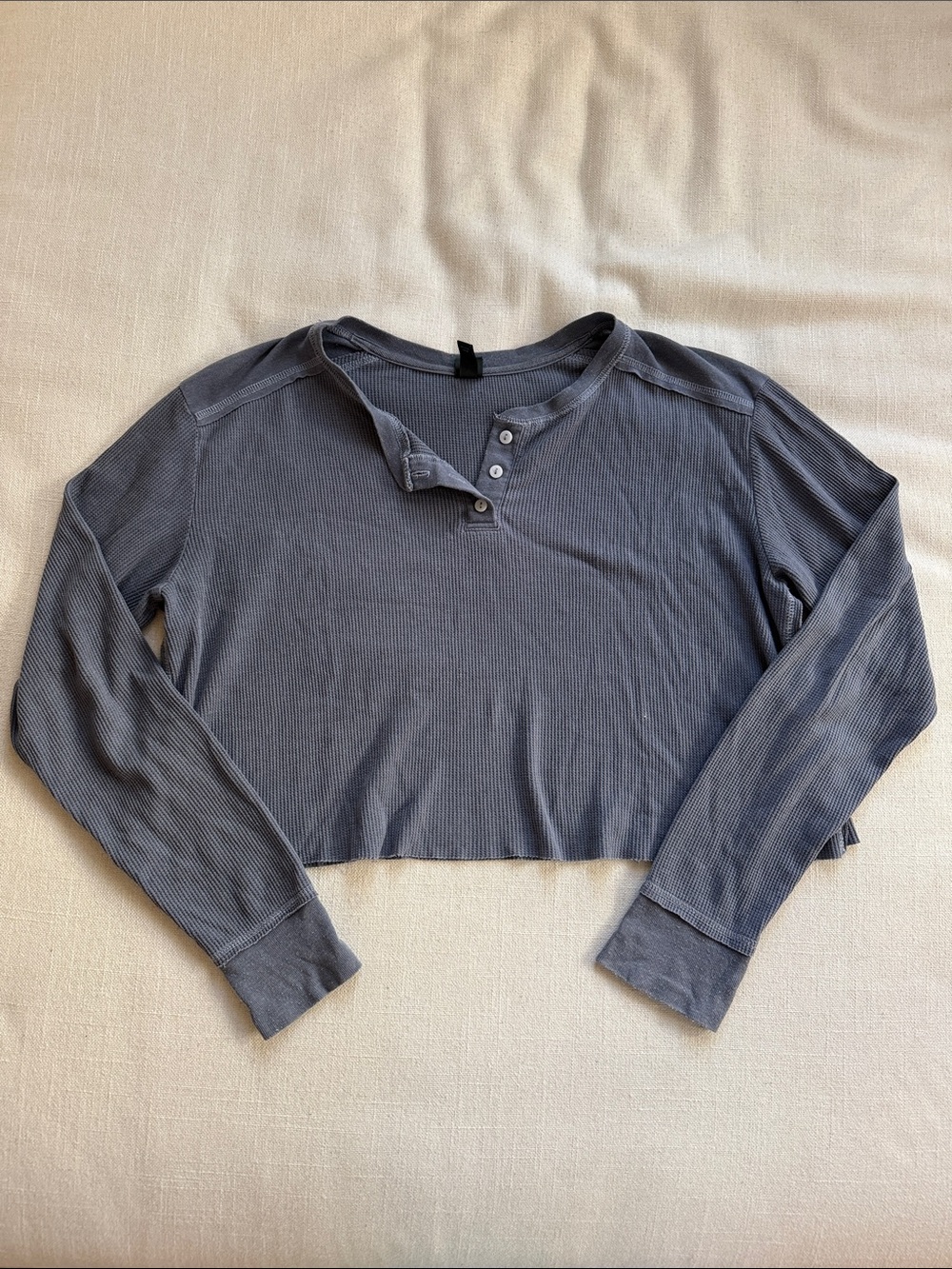 wild fable Cropped Waffle Henley Long Sleeve Top - Slate